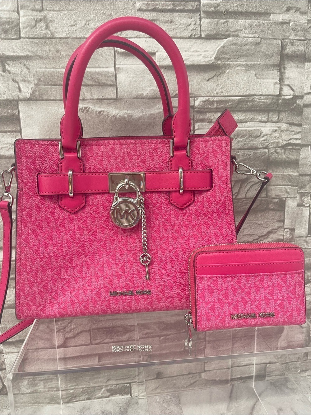 Michael Kors Small Hamilton Signature Logo Satchel & Matching Wallet Dragonfruit